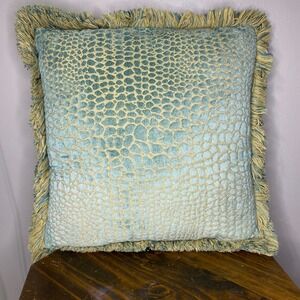 Teal Blue Green Leopard Animal Print Velvet‎ Pillow Fringed Throw Accent Decor